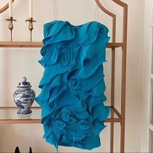 Aidan Mattox Blue Turquoise Ruffled Dress
